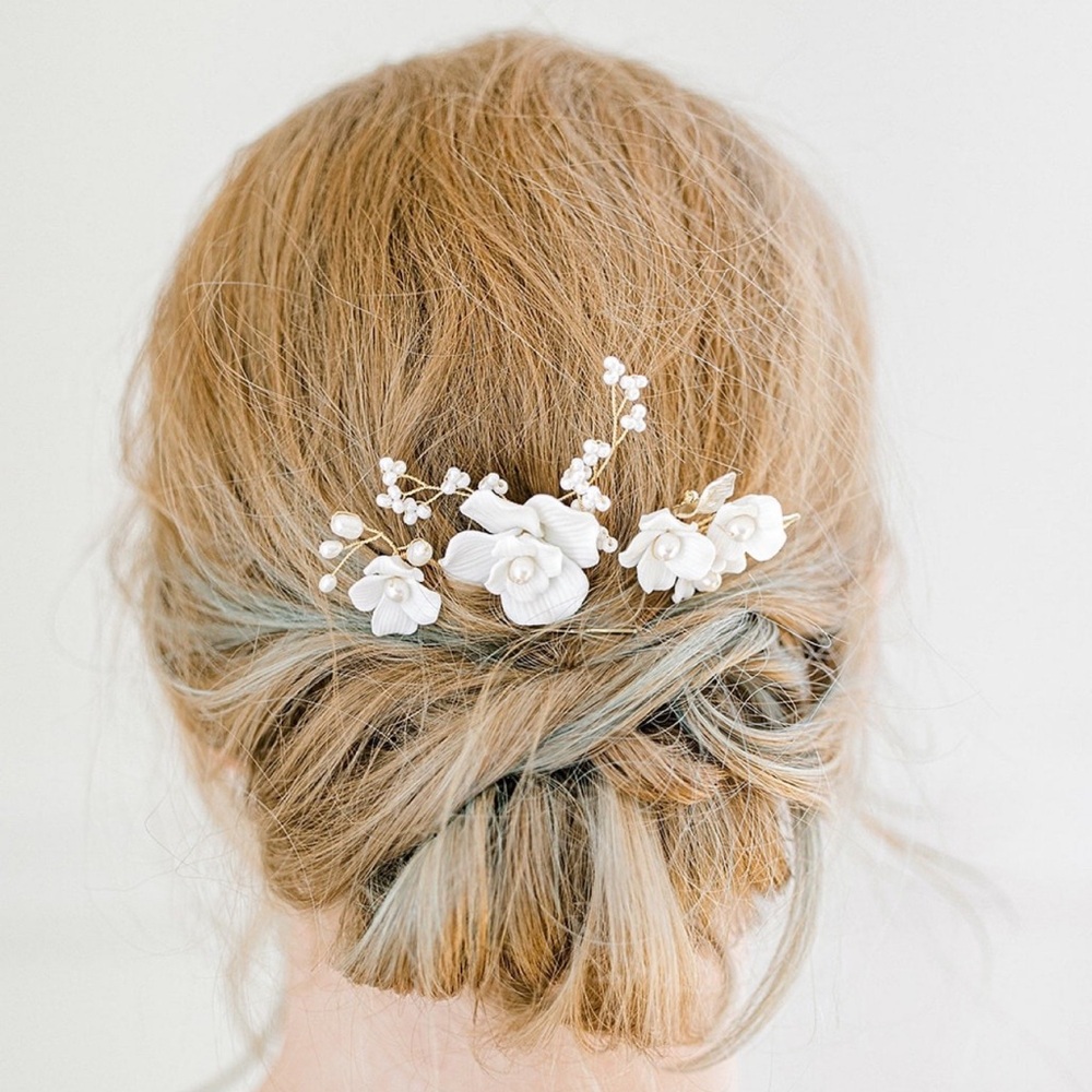 Porcelain and Freshwater Pearl Hair Pins (Set of 3) - Picture 2 of 3